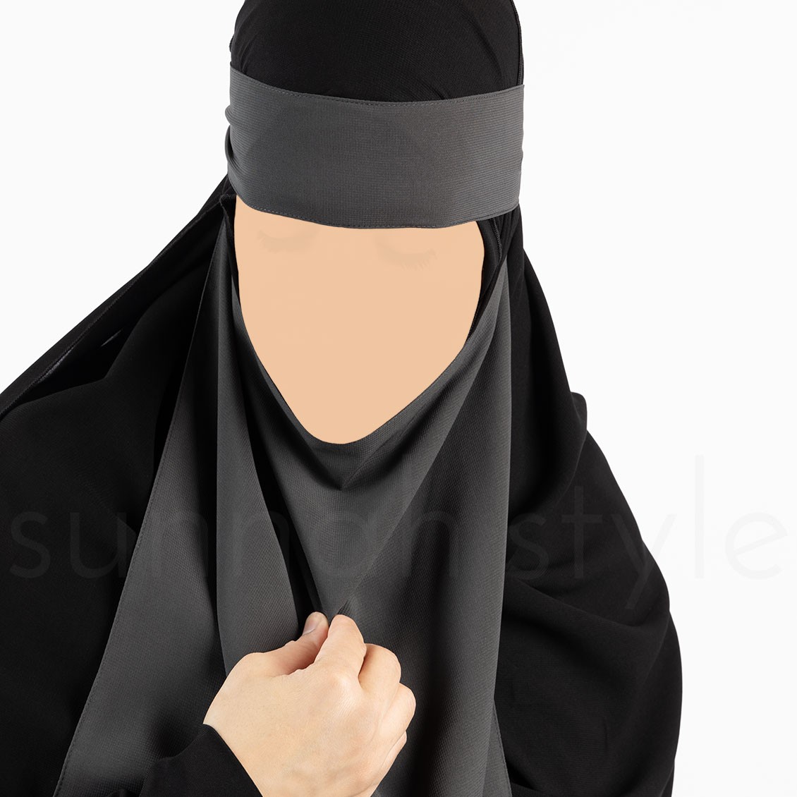 Sunnah Style Pull-Down One Layer Niqab Dark Grey